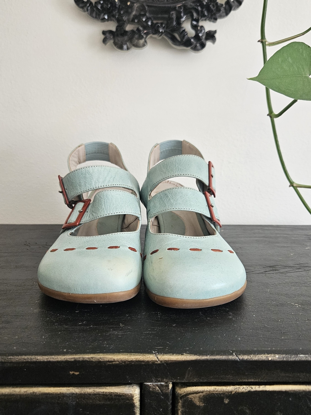 Fluevog Operetta Fiorenza Mint Leather Mary-Jane Slingback Heels Size 7 - Picture 6 of 10